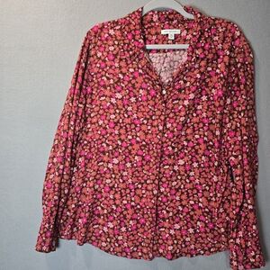 Free Assembly Plus Size Women's XXL Floral Button-Up Blouse Pink and Brown